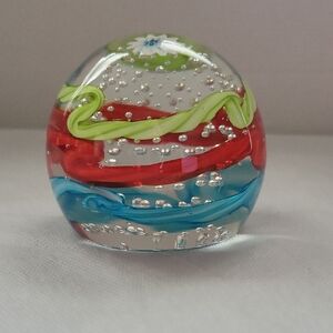 VTG Murano Controlled Swirl Bubble Art Glass Paperweight 3"